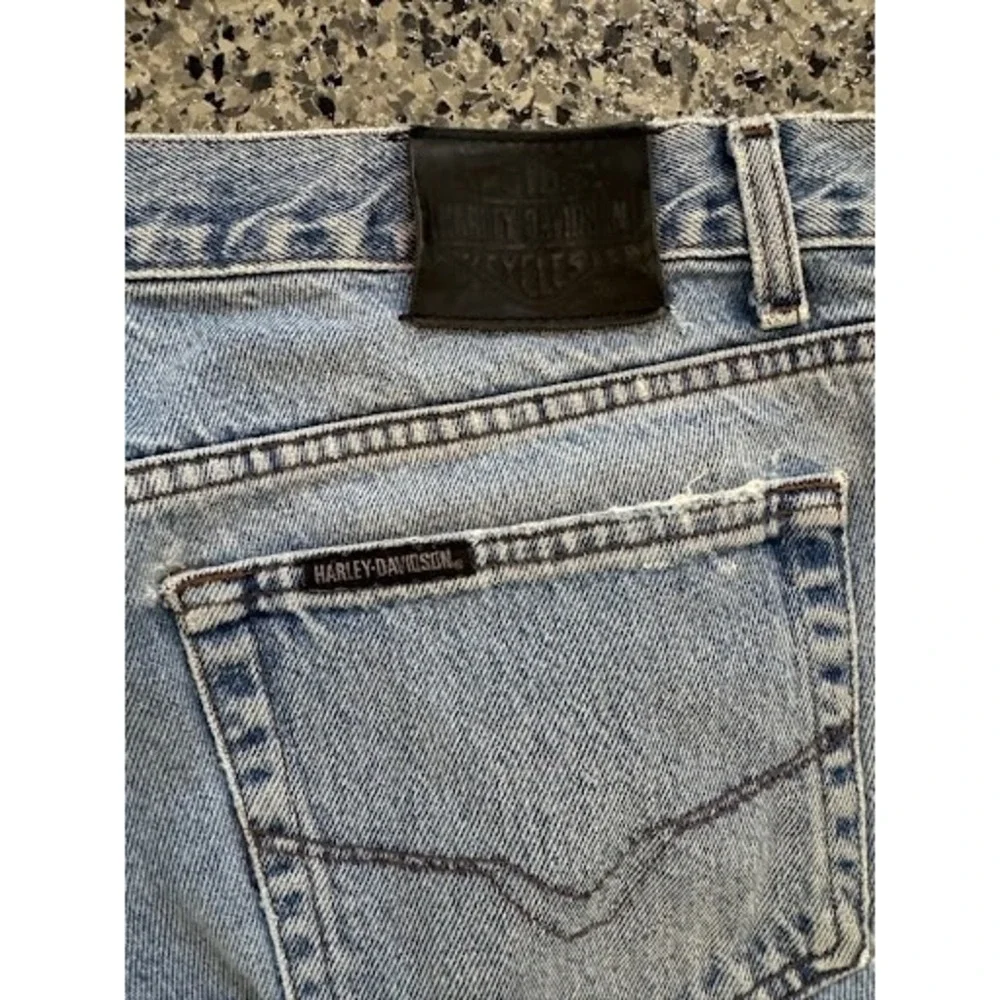 Harley-Davidson Vintage Mens Distressed Light Wash Jeans 36x30 Straight Denim